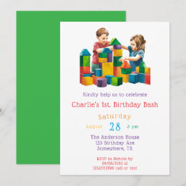 Invitación Bloques de construcción en el Bash de Cumpleaños