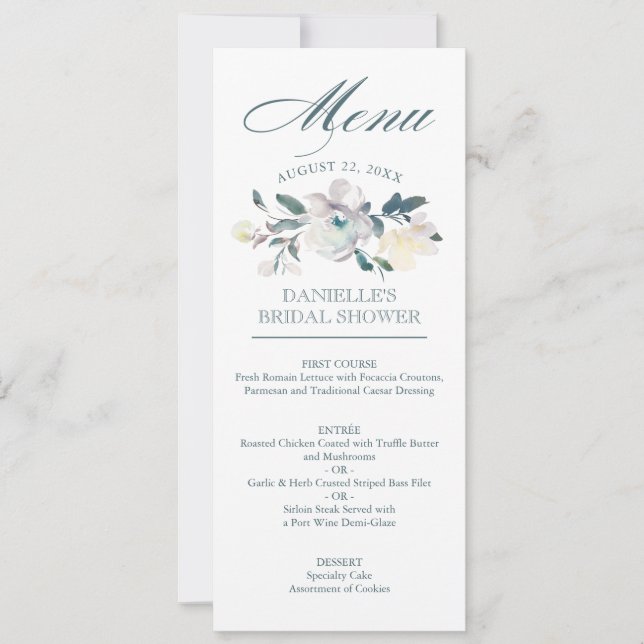 Invitación Bloques de época| Floral acuarela| Menú Boda (Anverso)