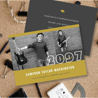 Invitación Bloques de Fotos Modernos de Oro 2 Fiesta de Gradu