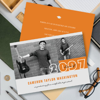 Invitación Bloques de Fotos Modernos Naranja 2 Fiesta de Grad