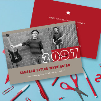 Invitación Bloques de Fotos Modernos Rojos 2 Fiesta de Gradua