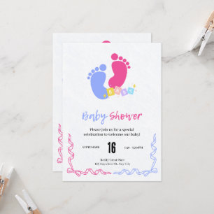 Invitación Bloques de huellas de bebé pastel rosa y azul