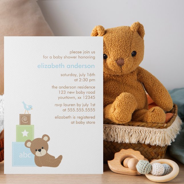 Invitación Bloques de juguetes de oso y alfabeto Baby Shower  (Subido por el creador)