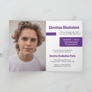 Invitación Bloques de Morado Tres-Foto Graduación