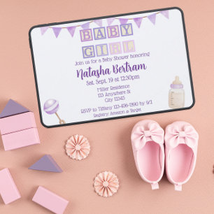 Invitación Bloques de niña, regalo de baby shower de acuarela