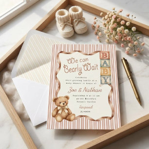 Invitación Bloques de osito de peluche para baby shower