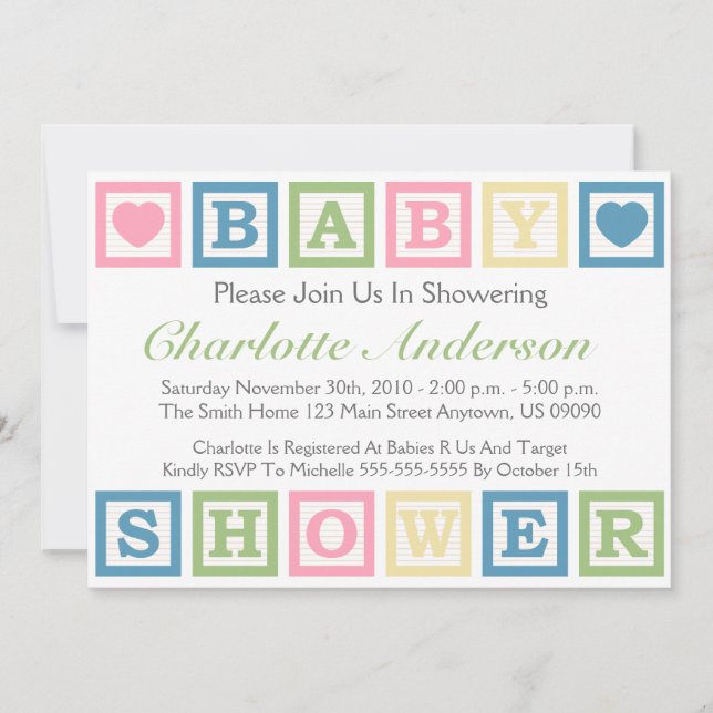 Invitación Bloques huecos Baby Shower Invitiations (verde) (Anverso)