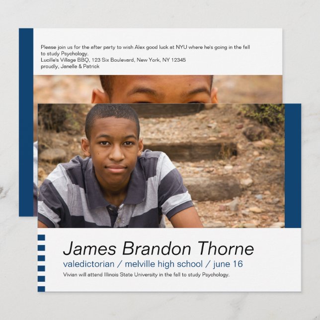 Invitación Bloques modernos en Blue 2 Invitan a graduación de (Anverso / Reverso)