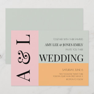Invitación Bloques Modernos Rosa Menta Brillante Audaz Boda