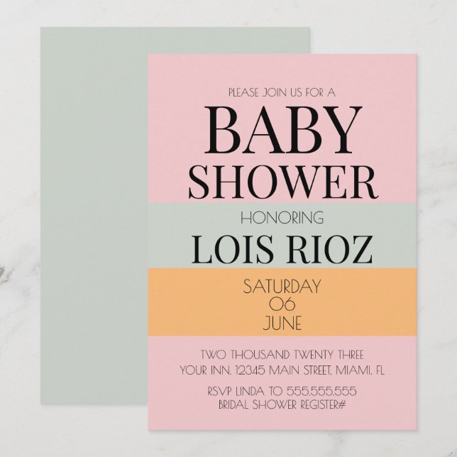 Invitación Bloques Modernos Rosa Menta Brillante Fiesta de Be (Anverso / Reverso)