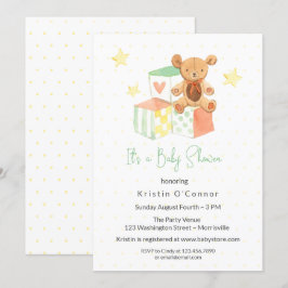 Invitación Bloques Pastel, Género del oso Baby Shower Neutral