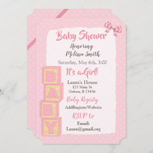 Invitación Bloques rosados y arcos Baby Shower de la niña beb