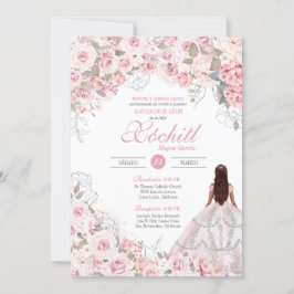 Invitación Blossom elegante Quinceanera Rosa de plata rosa Ru