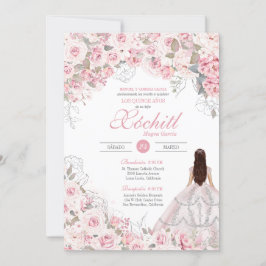 Invitación Blossom elegante Quinceanera Rosa de plata rosa Ru