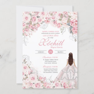 Invitación Blossom elegante Quinceanera Rosa de plata rosa Ru