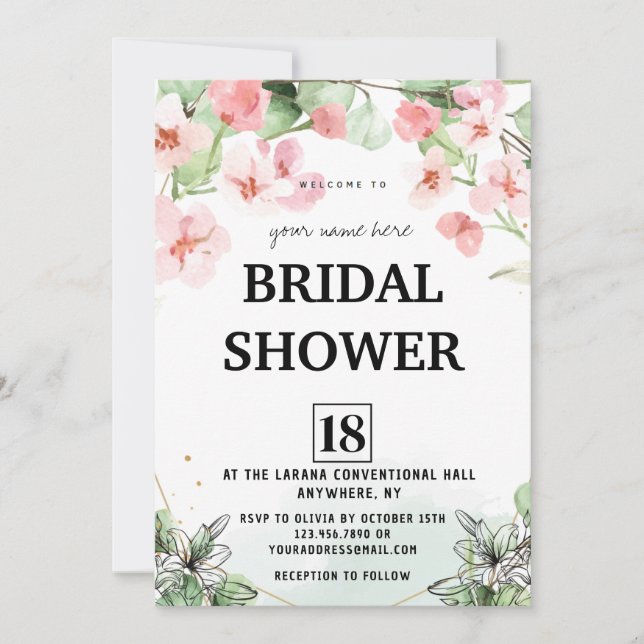 Invitación Blossom rosa ducha de novia (Anverso)