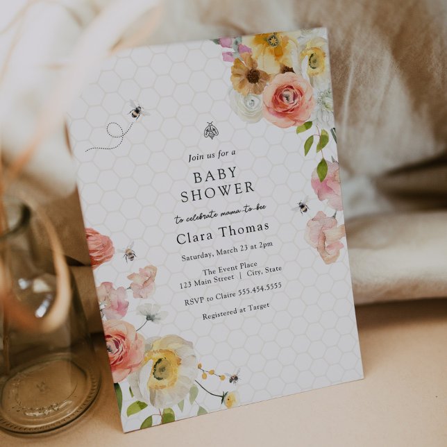 Invitación Blossoms and Honey Bee Baby Shower Invitation (Subido por el creador)