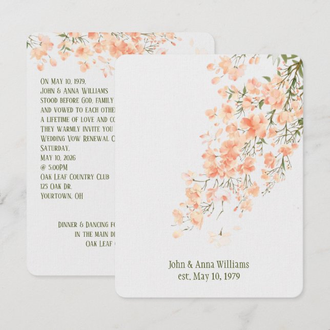 Invitación Blossoms De Peach Vow Renovación (Anverso / Reverso)