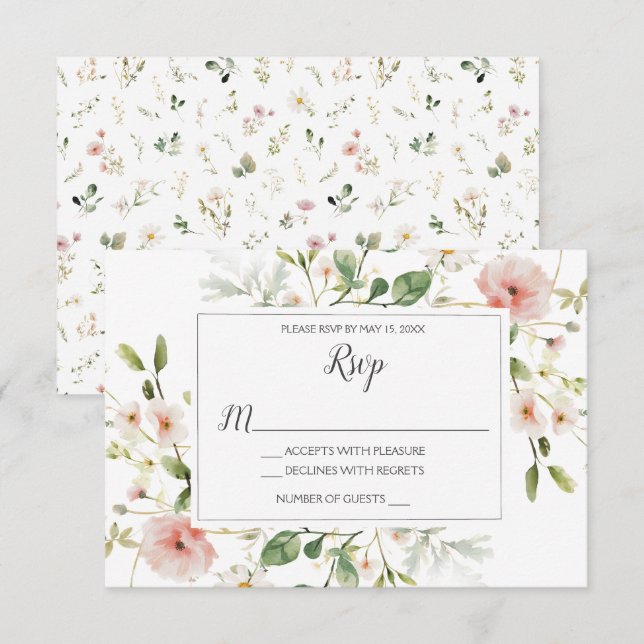 Invitación Blossoms rosa suave Petals Boda floral RSVP (Anverso / Reverso)