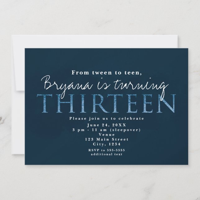 Invitación Blue 13TH 13 Birthday Party Invitation (Anverso)