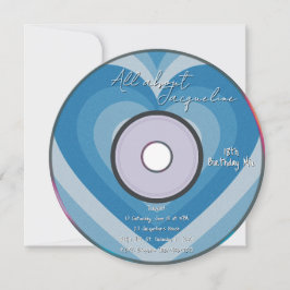 Invitación Blue 2000s Aura Hearts Music CD Birthday