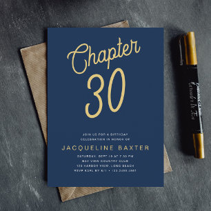 Invitación Blue 30th Birthday Gold Script 30 cumpleaños