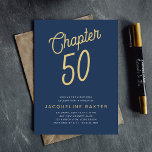 Invitación Blue 50th Birthday Gold Script 50<br><div class="desc">Celebra tu 50 cumpleaños con estilo con esta invitación de moda, azul y oro. El guión lujoso y el fondo azul clásico marcarán la pauta para un evento especial y memorable que su familia y amigos no olvidarán pronto. Ya sea que esté planeando una reunión íntima o un fiesta más...</div>