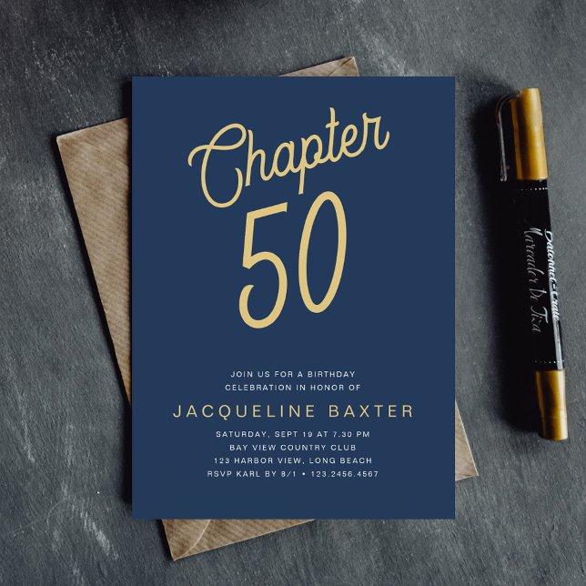 Invitación Blue 50th Birthday Gold Script 50 (Subido por el creador)