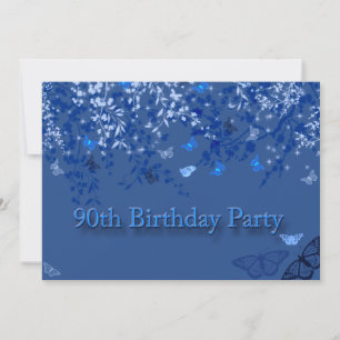 Invitación Blue 90th Birthday Party Invitation/ Butterflies