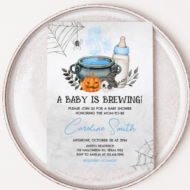 Invitación Blue A Baby prepara Baby Shower de Halloween (Boy Halloween Baby Shower Invitation)