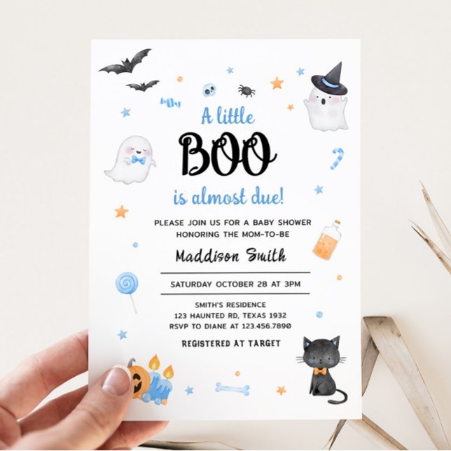 Invitación Blue A Little Boo Halloween Baby Shower (Blue A Little Boo Baby Shower Invitation)