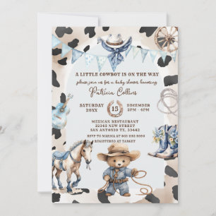 Invitación Blue A Little Cowboy Country Western Baby Shower