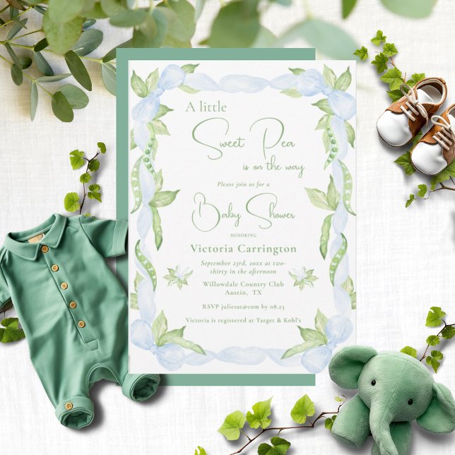 Invitación Blue A Little Sweet Pea Boy Baby Shower (Subido por el creador)