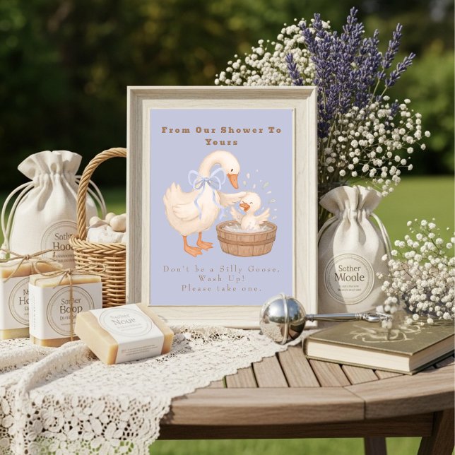 Invitación Blue A Silly Goose From Our Shower To Yours Sign (Blue A Silly Goose From Our Shower To Yours Sign)