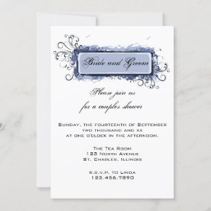 Invitación Blue Abstract Parejas Florales Wedding Ducha