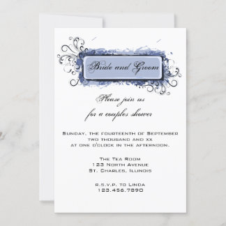 Invitación Blue Abstract Parejas Florales Wedding Ducha
