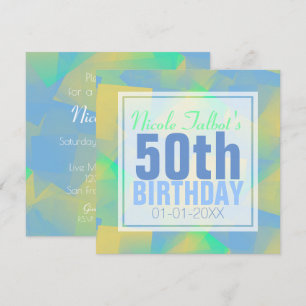 Invitación Blue Abstract pastel 50 cumpleaños cuadrado Inv