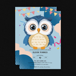 Invitación Blue Adorable Woodland Baby Owl Baby Shower