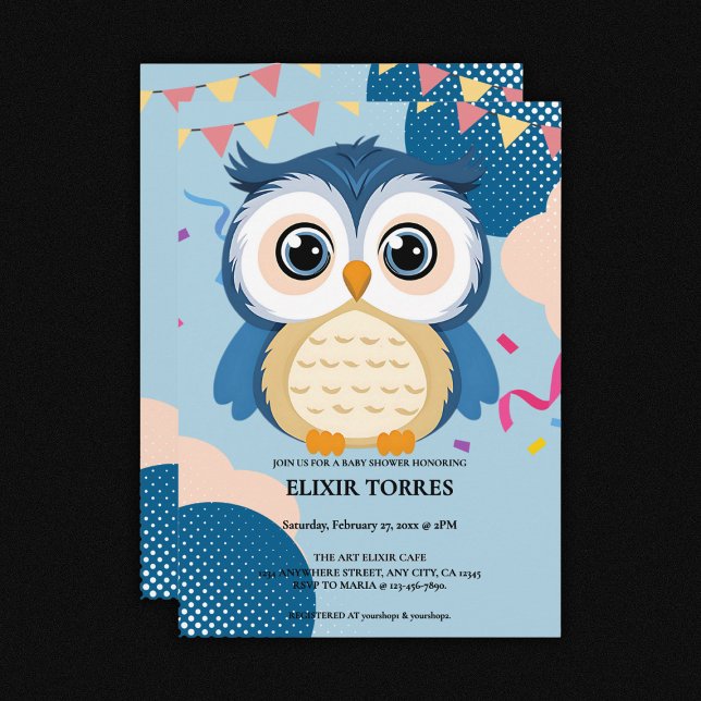 Invitación Blue Adorable Woodland Baby Owl Baby Shower (Subido por el creador)