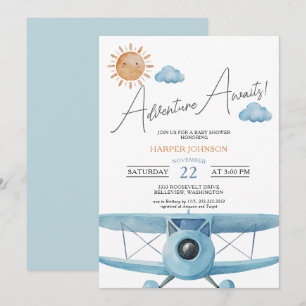 Invitación Blue Adventure espera a Baby Shower