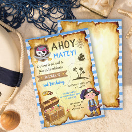 Invitación Blue Ahoy Treasure Map Boys Pirate Birthday