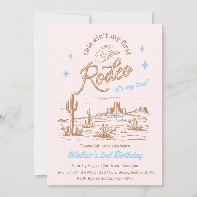 Invitación Blue Ain't My First Rodeo Birthday Invite (Anverso)