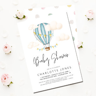 Invitación Blue Air Balloon Boy Baby Shower