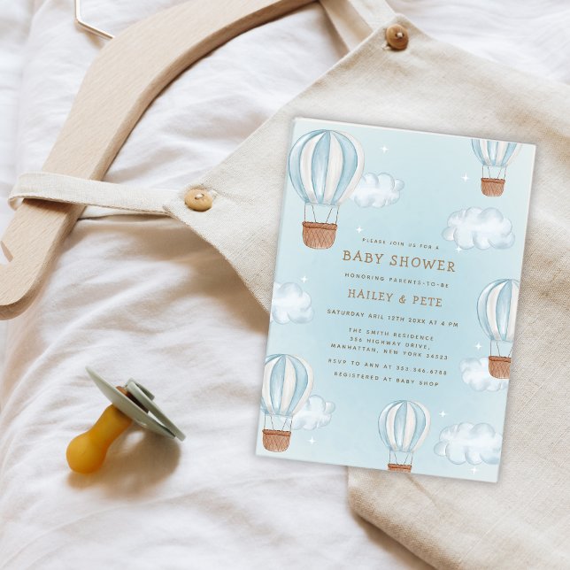 Invitación Blue Air Balloon Cloud Star Boy Baby Shower (Blue Hot Air Balloon Cloud Star Boy Baby Shower Invitation)