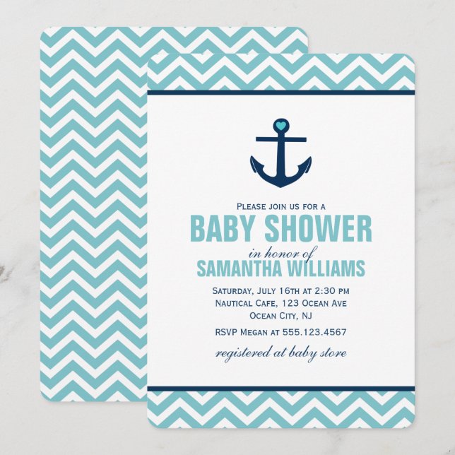 Invitación Blue Anchor Boy Baby Shower (Anverso / Reverso)