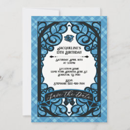 Invitación Blue and Black Gated Rose Princess Birthday 