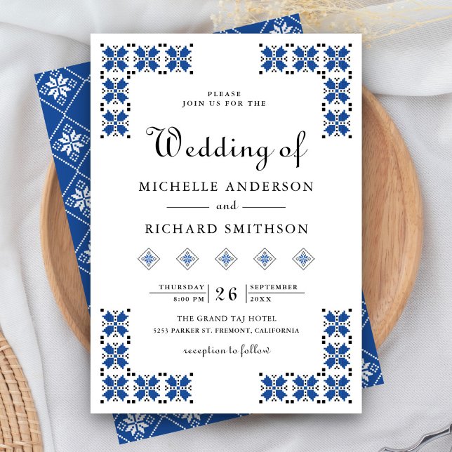 Invitación Blue and Black Ukrainian Embroidery Wedding (Subido por el creador)