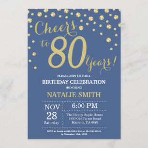 Invitación Blue and Gold 80 Birthday Diamond