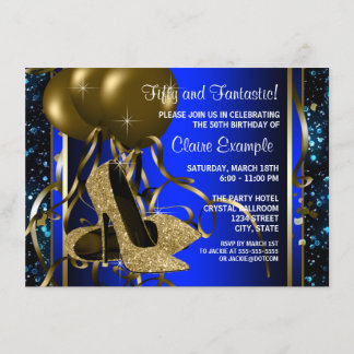 Invitación Blue and Gold High Heels Mujeres Fiesta de Cumplea