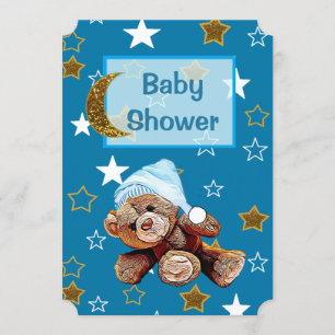 Invitación Blue and Gold Moon y Stars Baby Shower invitan